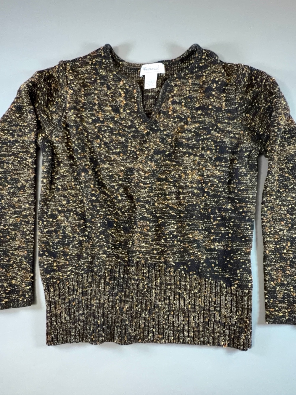 Vintage Westbound Speckled Knit Sweater L Made in Japan Black Beige Tan 80s 90s
